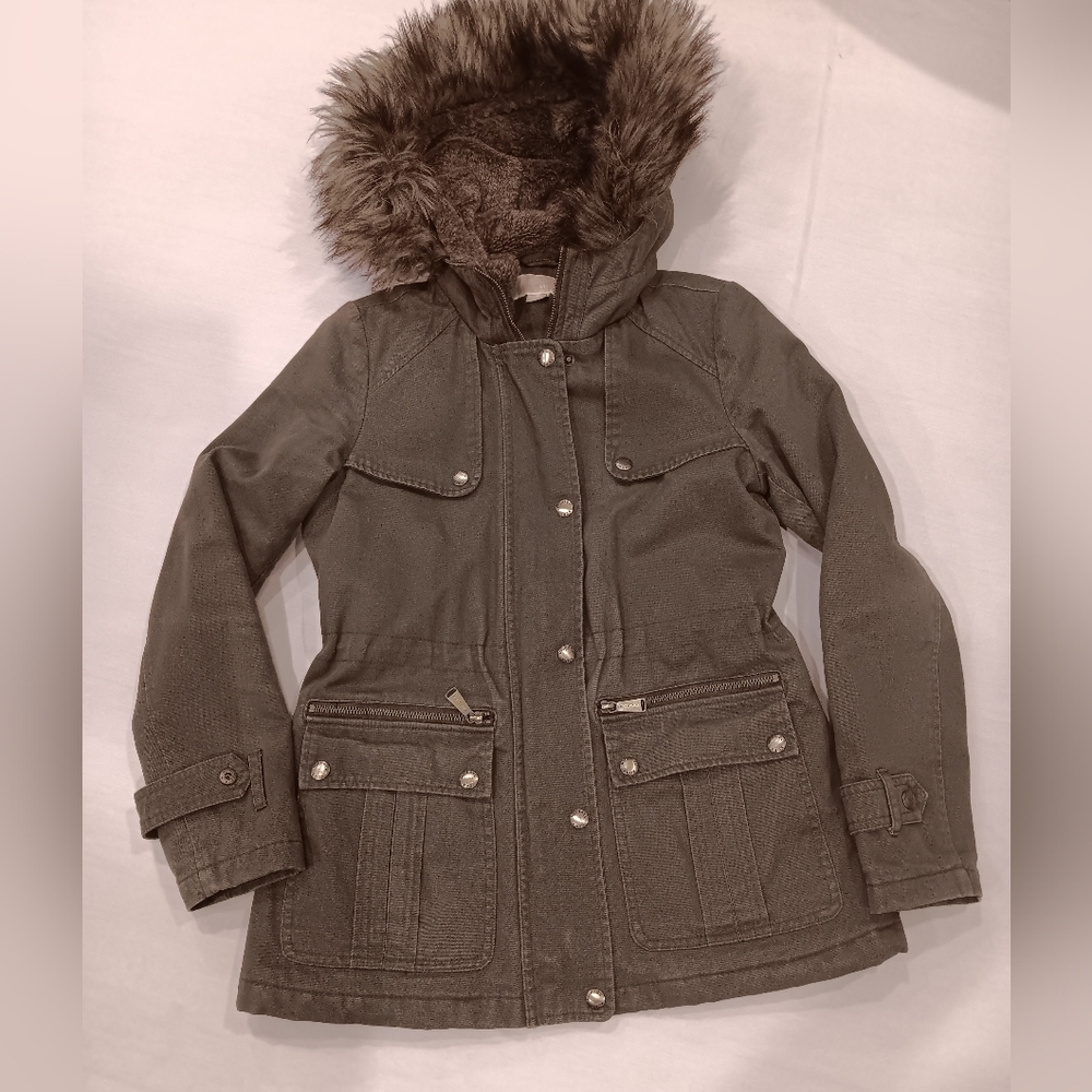 Women's Michael Kors Green Army Style Faux Fur Lined Jacket